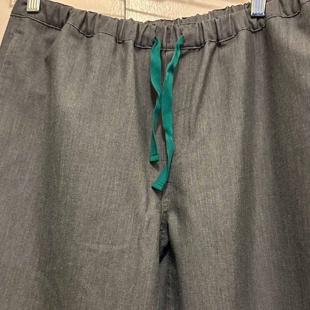 Figs Charcoal Pants with Teal Drawstring